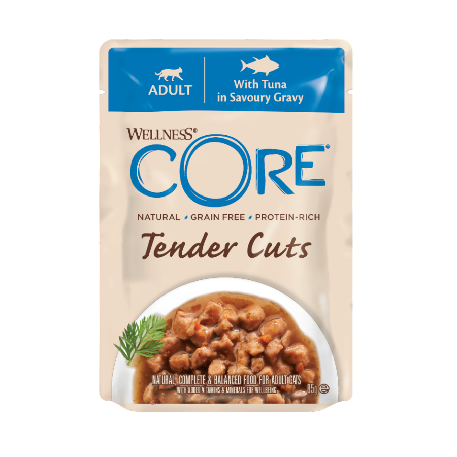 Wellness Core Tender Cuts atum em molho saquetas para gatos